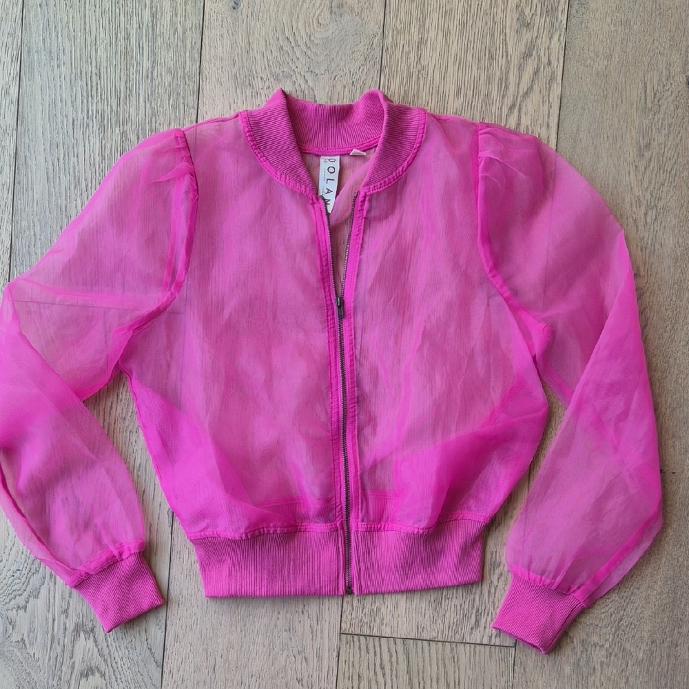 dolan Sheer Neon Pink Bomber Jacket